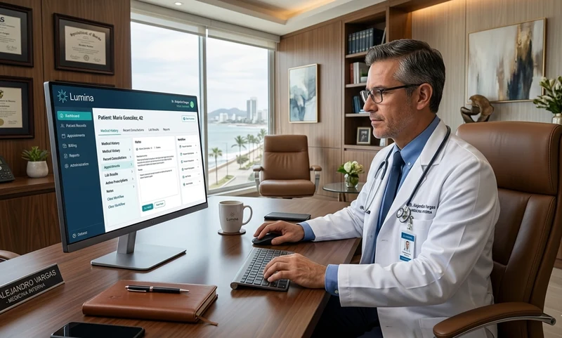 Odontólogo revisando el expediente de un paciente en Doctor Gestión